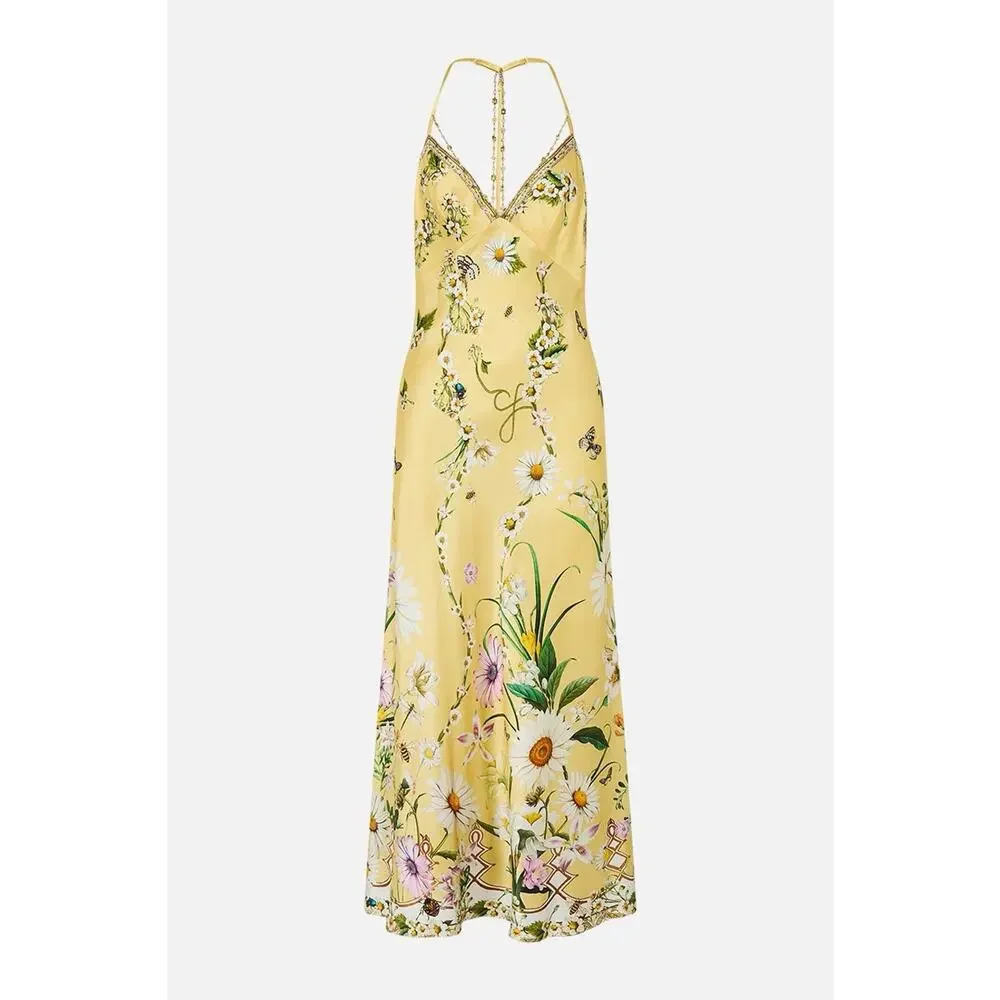 Camilla | Dresses | Nwt Camilla Daisy Chains Silk Charmeuse Slip Dress  Yellow Floral Chain Detail L | Poshmark